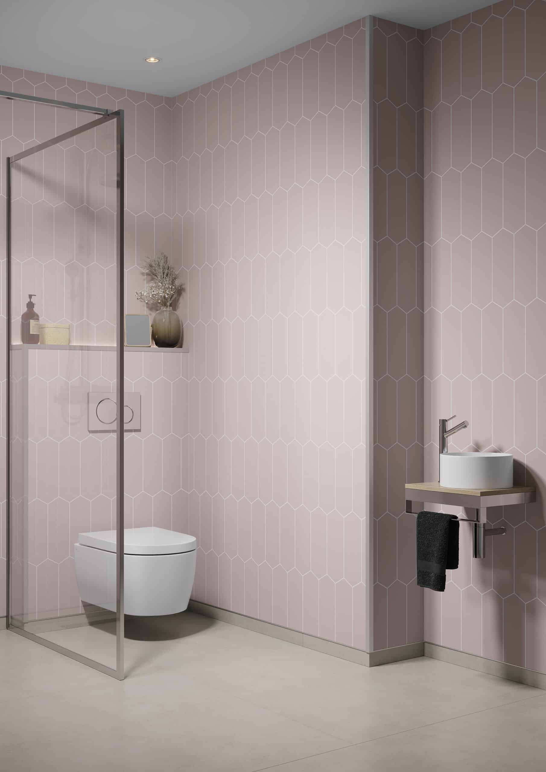 Dusky Pink Elongated Hexagon Fibo 100 waterproof wall panel system