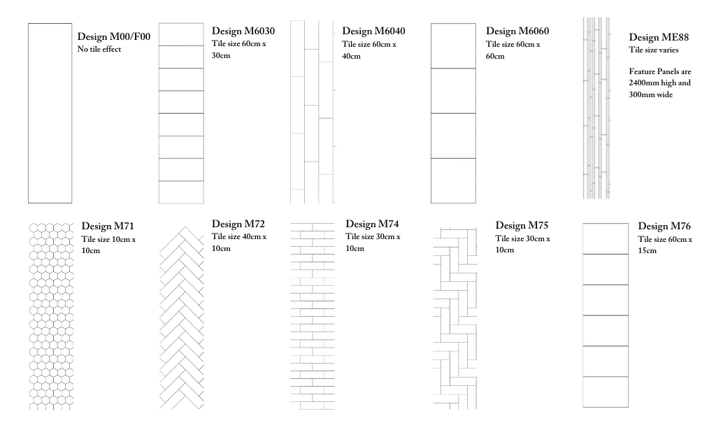 Tile sizes and designs Fibo